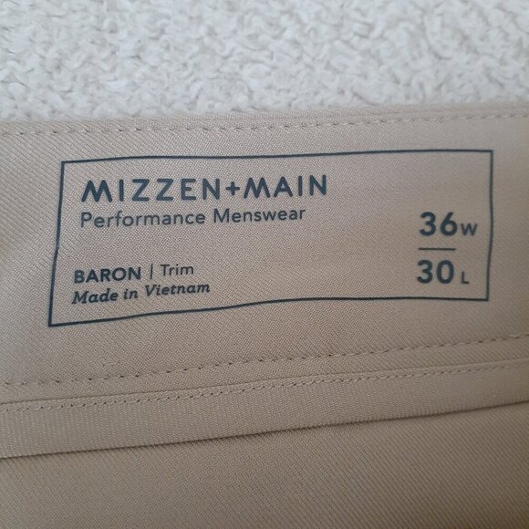 Mizzen+Main Men's Size 36X30 Beige Baron Chino Trim Fit Trouser Pants - Picture 5 of 11